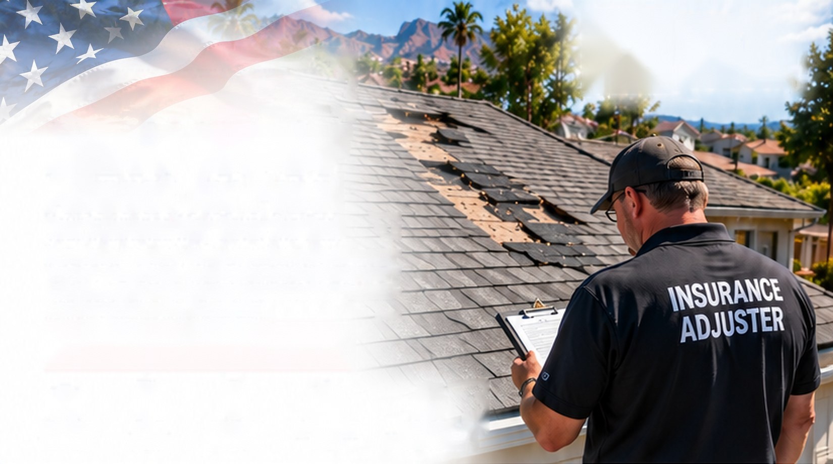 Insurance adjuster inspecting a storm-damaged shingle roof in Dogpatch &mdash; Free Roof Program Dogpatch