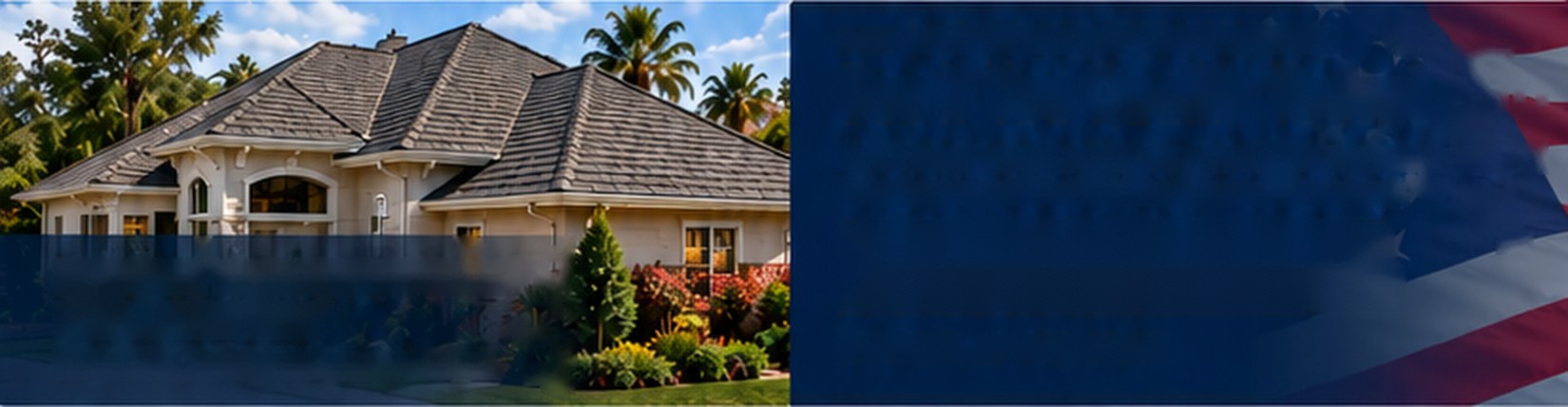 Dogpatch home with a new shingle roof beside an American flag &mdash; Free Roof Program Dogpatch