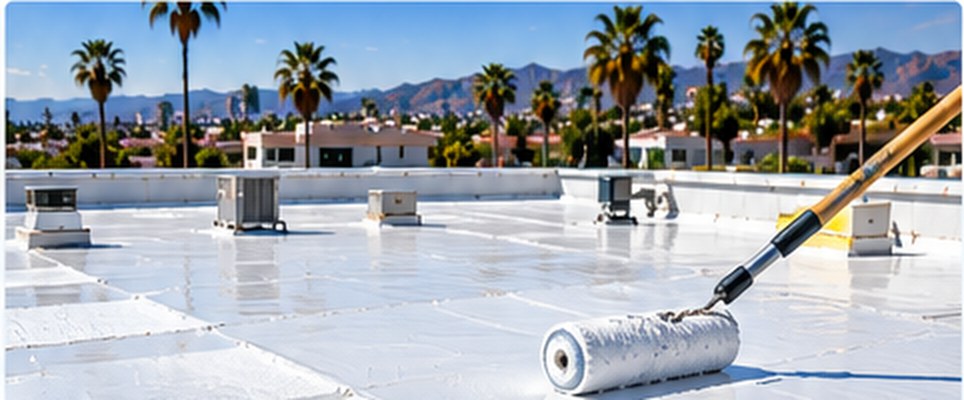 Acrylic roof coating applied with a roller on a white roof
