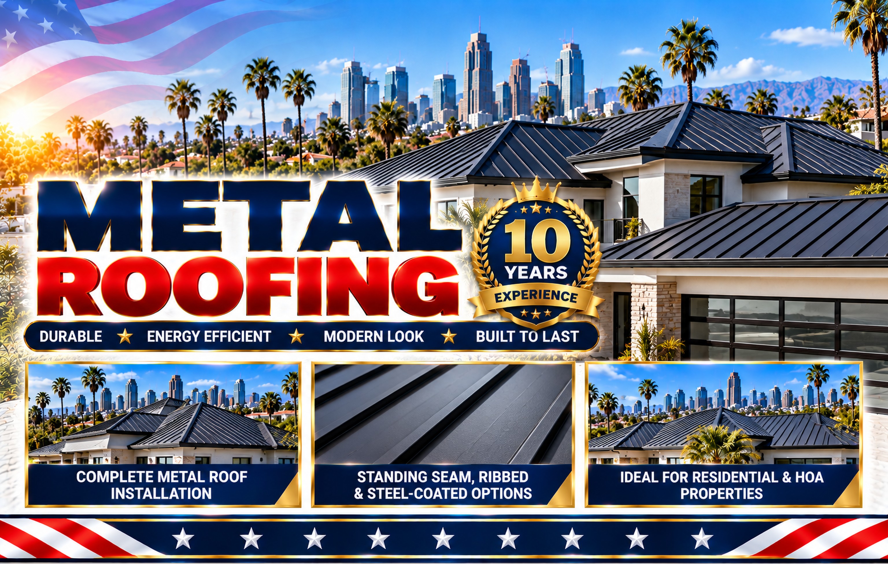 Standing seam metal roof on a Dogpatch home with the Dogpatch skyline behind &mdash; Metal Roofing Dogpatch