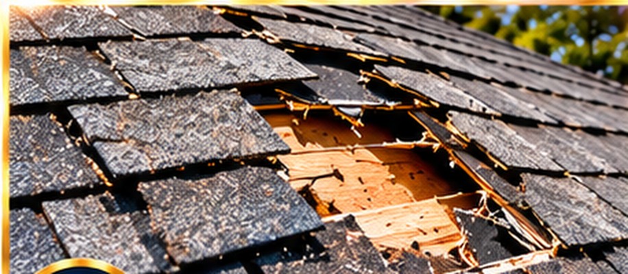 Storm-damaged shingles exposed to the deck on a Dogpatch roof &mdash; roof repair Dogpatch