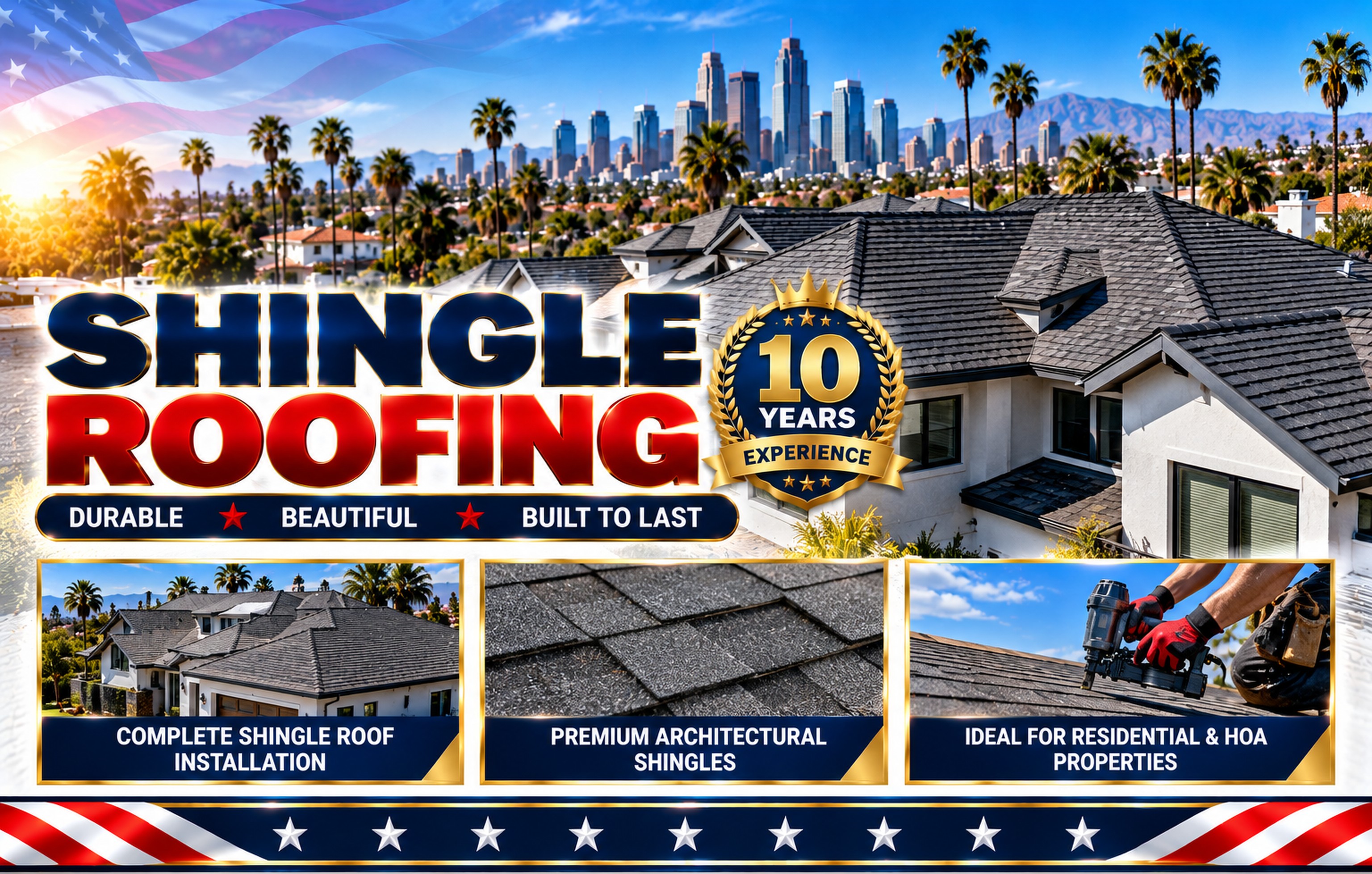 Shingle roof above the Dogpatch skyline at sunrise &mdash; Shingle Roofing Dogpatch