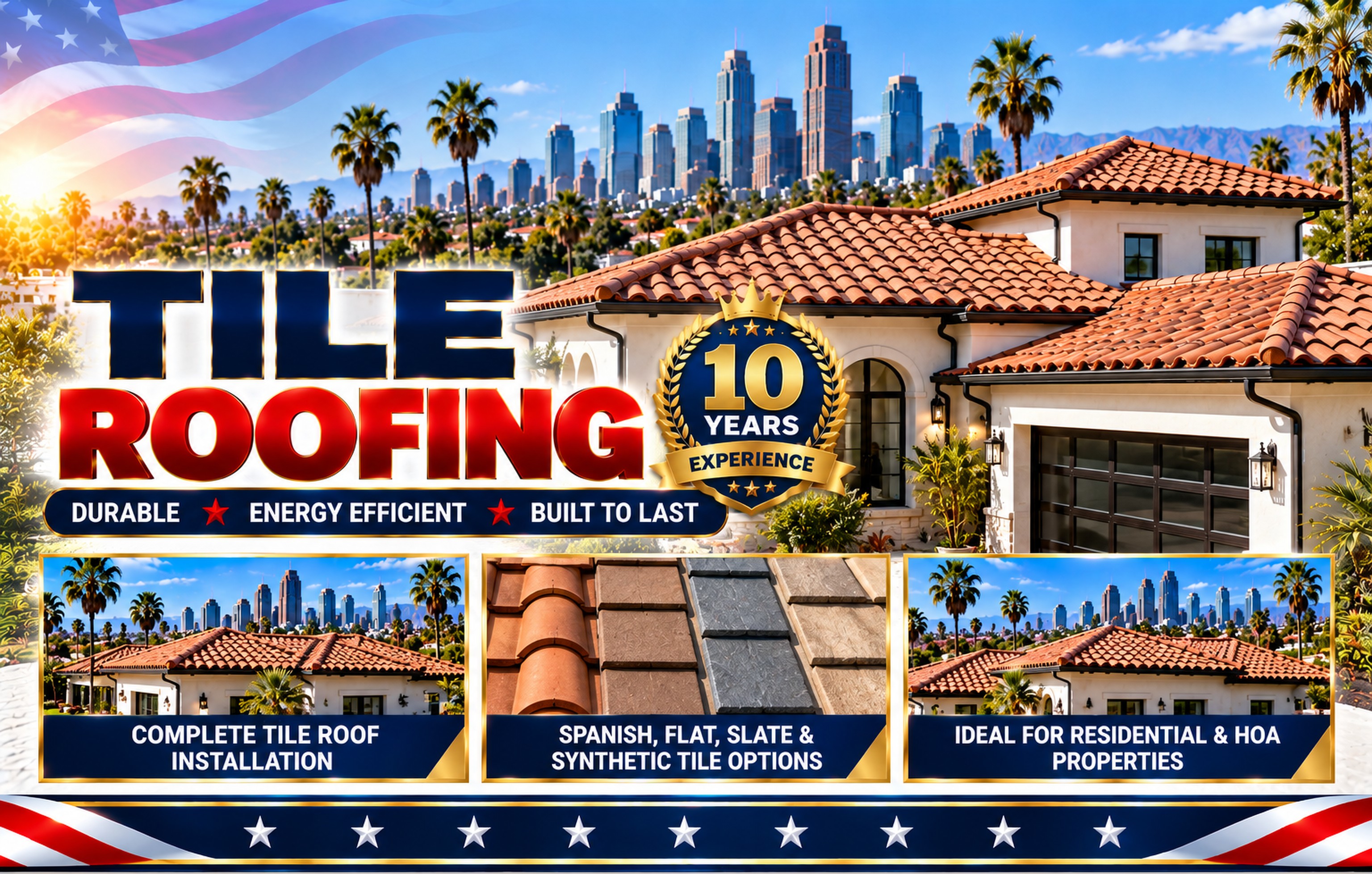 Terracotta tile roof on a Mediterranean home overlooking the Sunland skyline &mdash; Tile Roofing Sunland