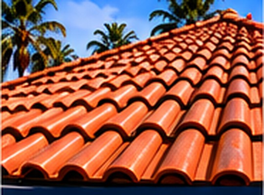 Clay tile roof in Sunland with the San Gabriel Mountains behind &mdash; Tile Roofing Sunland