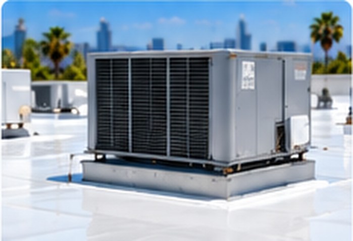 TPO roof on a commercial flat roof with HVAC units &mdash; TPO Roofing Sunland