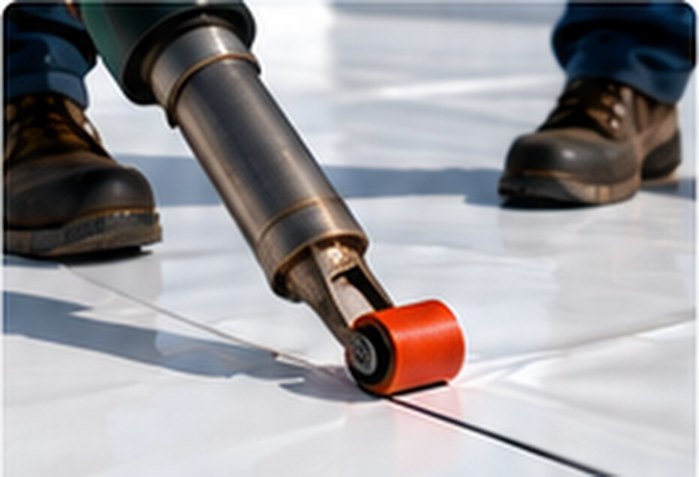 Heat welding a TPO seam &mdash; TPO Roofing Sunland